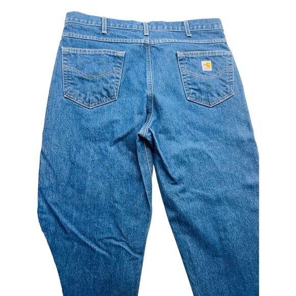 Men's Carhartt Denim Blue Work Jeans Relaxed Fit Flame Resistant Size 38X32‎ - Picture 4 of 10